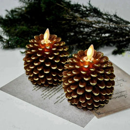 Flameless Pine Cone Candles, Real Wax LED Candles, Remote & Timer, 6.3in