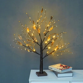 Lighted Tabletop Tree, 24 LED Battery Twig Tree, Red Berries or Gold, 22in