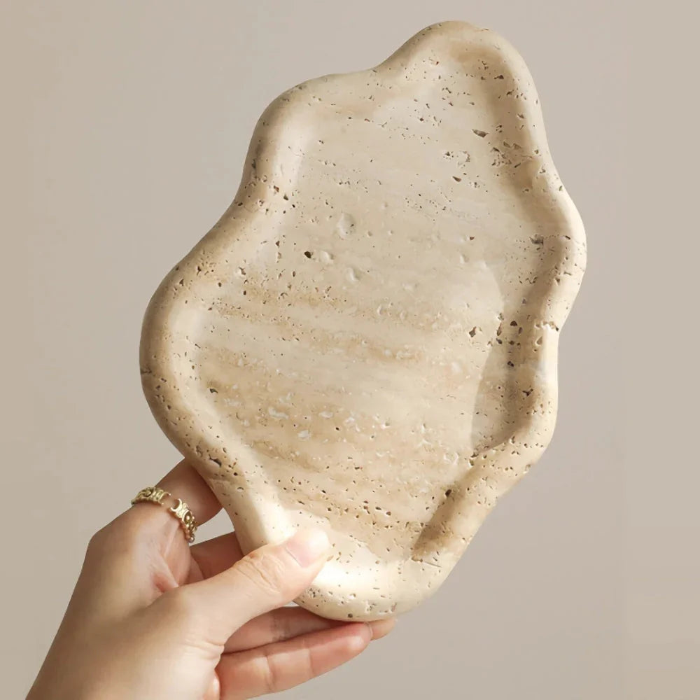Travertine Jewelry Tray, Cloud Wavy Edge Perfume Tray for Dresser, 7.6in