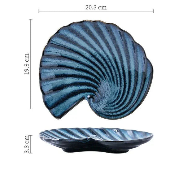 Porcelain Shell Plate, Reactive Glaze Dessert & Serving Dish, 3 Colors, 8in