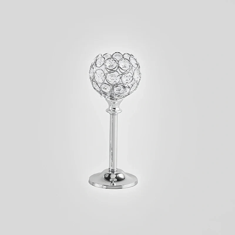 Glass Candle Holder, Crystal Look Beaded Globe on Stem, Gold or Silver