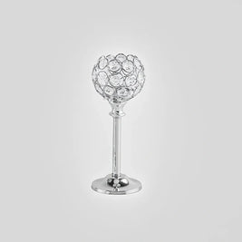 Glass Candle Holder, Crystal Look Beaded Globe on Stem, Gold or Silver
