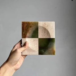 Checkered Marble Tray, Square Jewelry & Key Catchall for Entryway, 5.9in