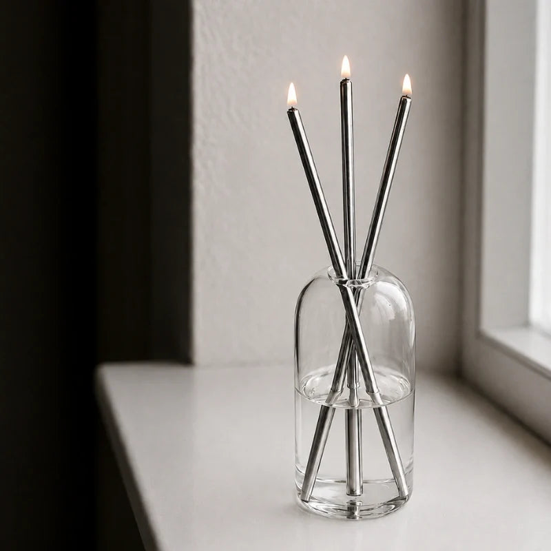 Refillable Oil Candles, Glass Oil Lamp with 3 Steel Wick Candles, 3 Colors