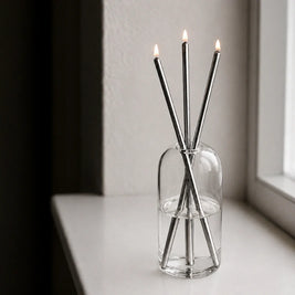 Refillable Oil Candles, Glass Oil Lamp with 3 Steel Wick Candles, 3 Colors