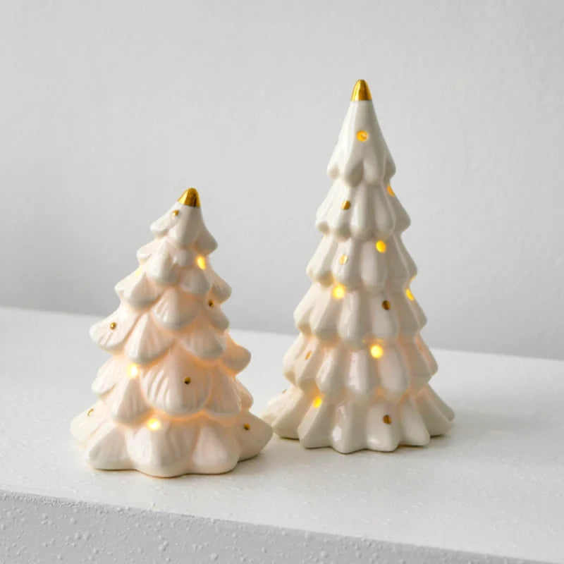 Ceramic Christmas Houses, Light Up White Village Set, Trees & Snowmen, LED