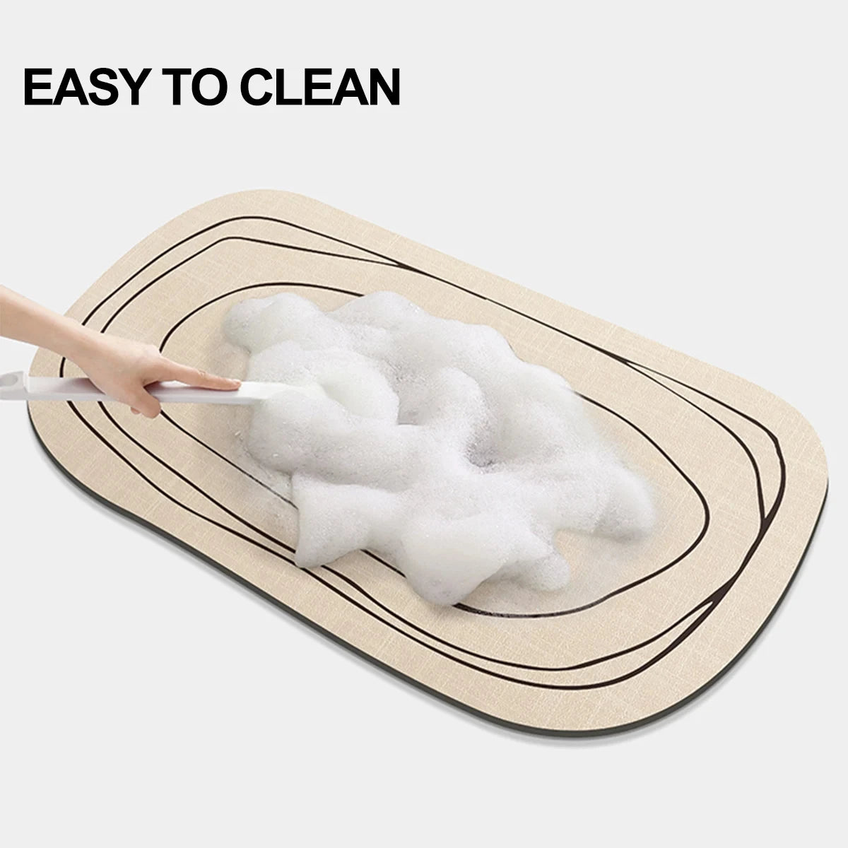 Oval Bath Mat with Geometric Line Pattern, Neutral Shower Room & Bathroom Rug, Non Slip Quick Dry, 4 Styles, 20x31in