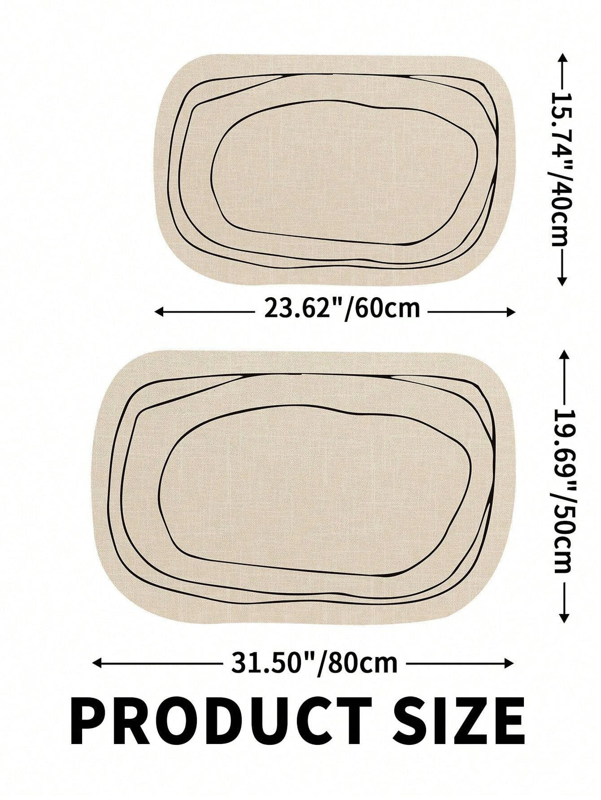 Oval Bath Mat with Geometric Line Pattern, Neutral Shower Room & Bathroom Rug, Non Slip Quick Dry, 4 Styles, 20x31in