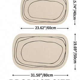 Oval Bath Mat with Geometric Line Pattern, Neutral Shower Room & Bathroom Rug, Non Slip Quick Dry, 4 Styles, 20x31in