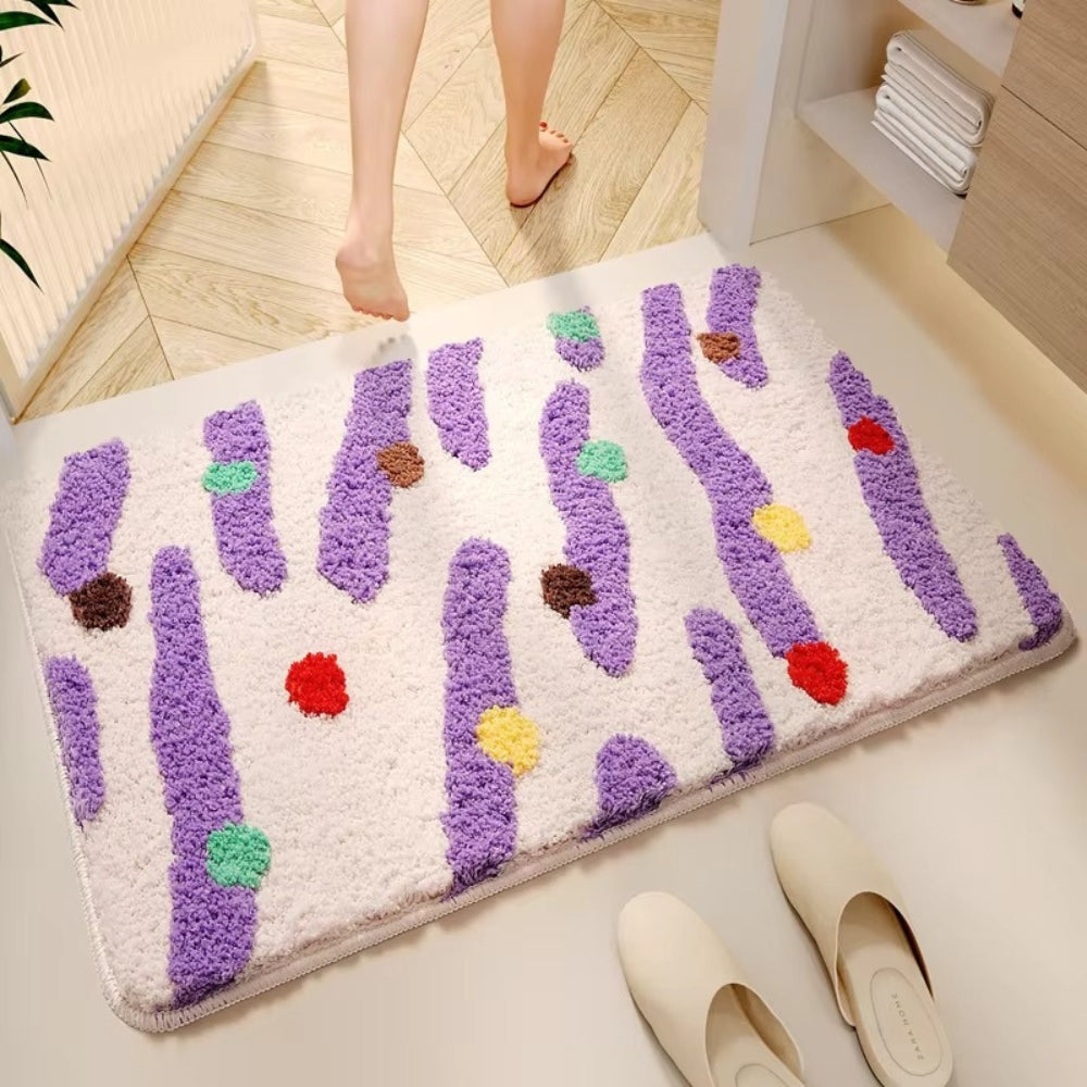Bold Dot Bath Mat in Soft Microfiber, Plush Colorful Bathroom & Entryway Mat, Non Slip, 5 Colors, 4 Sizes