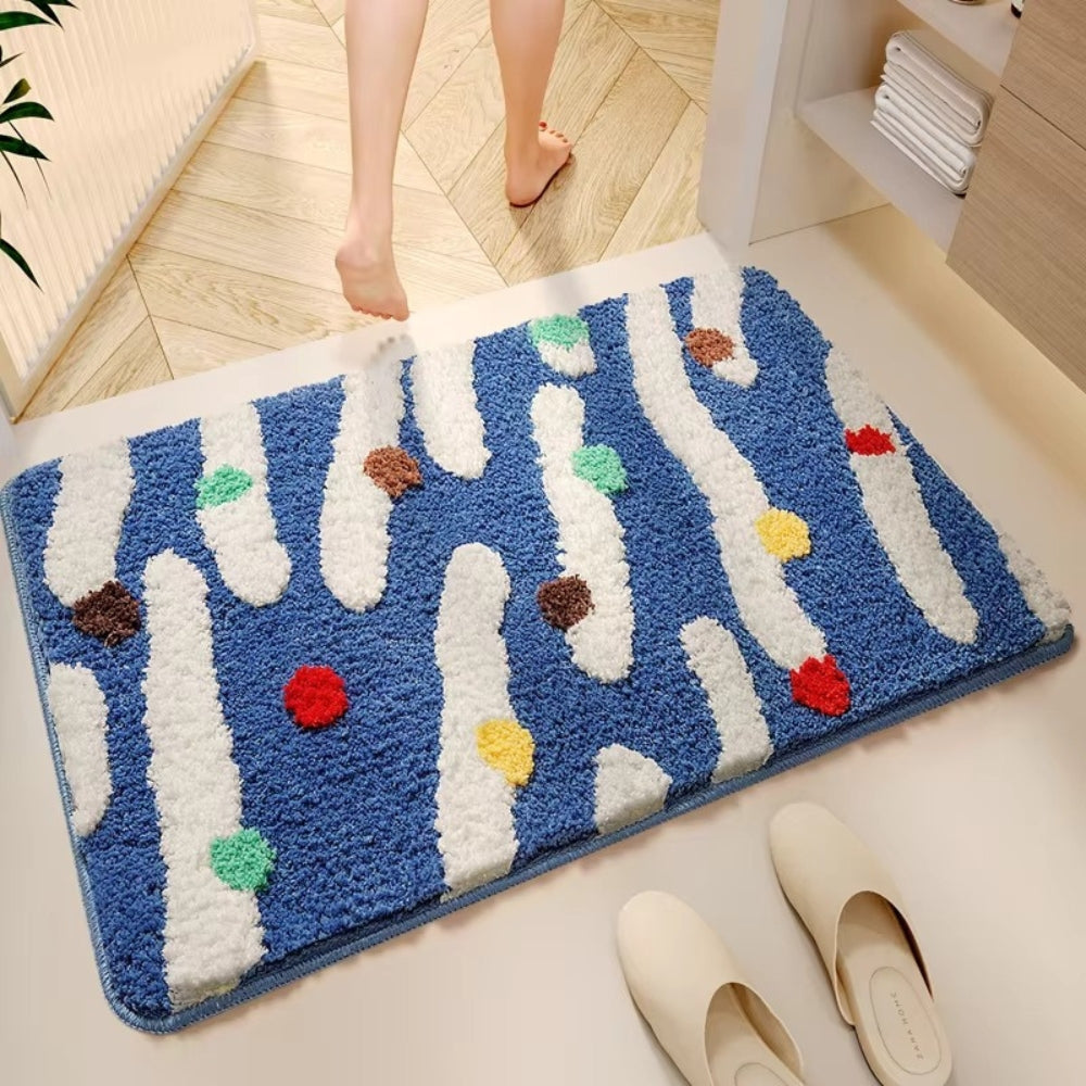Bold Dot Bath Mat in Soft Microfiber, Plush Colorful Bathroom & Entryway Mat, Non Slip, 5 Colors, 4 Sizes