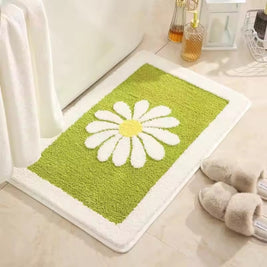 Daisy Print Bath Mat in Soft Microfiber, Floral Bathroom & Doorway Mat, Machine Washable Non Slip, 3 Colors, 3 Sizes