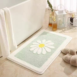 Daisy Print Bath Mat in Soft Microfiber, Floral Bathroom & Doorway Mat, Machine Washable Non Slip, 3 Colors, 3 Sizes
