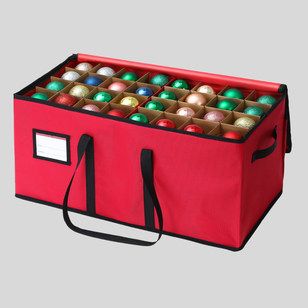 Ornament Storage Box with Dividers & Window, Holds 64 or 128 Ornaments