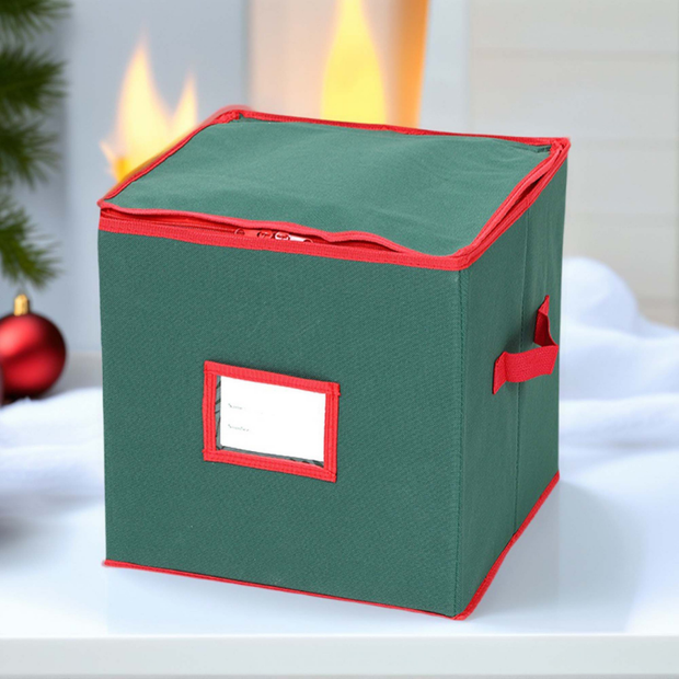Ornament Storage Box with Dividers & Window, Holds 64 or 128 Ornaments