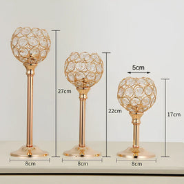 Glass Candle Holder, Crystal Look Beaded Globe on Stem, Gold or Silver