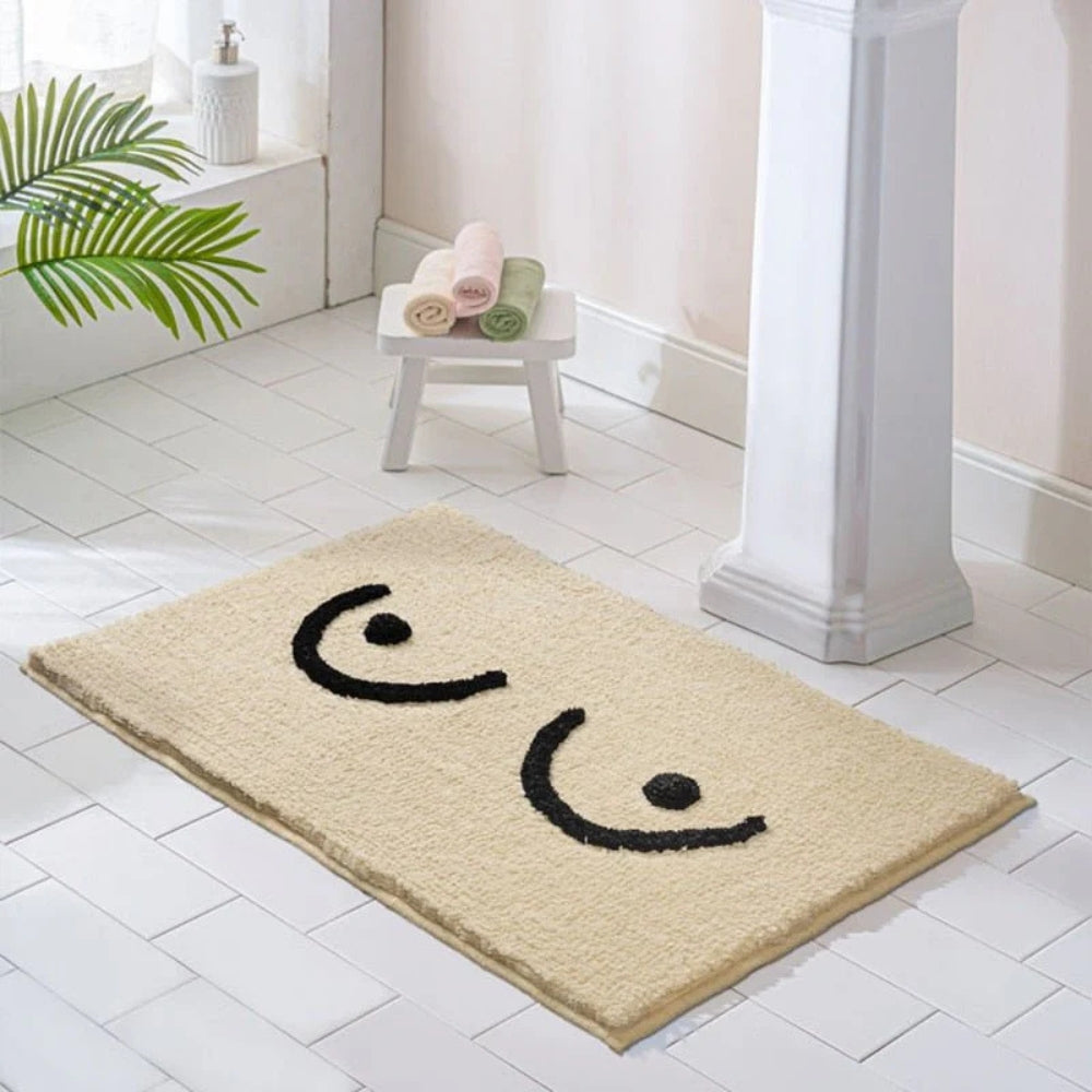 Fluffy Bath Mat in Minimal Design, Soft Absorbent Bathroom & Bedroom Mat, Machine Washable Non Slip, 2 Designs, 2 Sizes