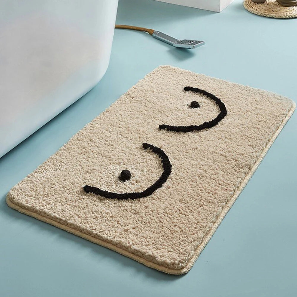Fluffy Bath Mat in Minimal Design, Soft Absorbent Bathroom & Bedroom Mat, Machine Washable Non Slip, 2 Designs, 2 Sizes