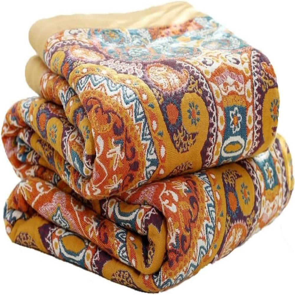 100% Cotton Woven Throw Blanket with Sun Design, Reversible Boho Sofa Throw & Summer Bed Layer, 2 Sizes