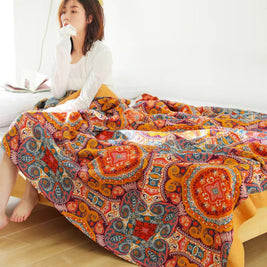 100% Cotton Woven Throw Blanket with Sun Design, Reversible Boho Sofa Throw & Summer Bed Layer, 2 Sizes