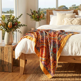 100% Cotton Woven Throw Blanket with Sun Design, Reversible Boho Sofa Throw & Summer Bed Layer, 2 Sizes