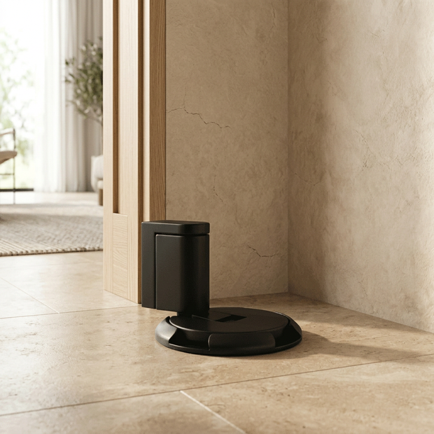 Flip Down Floor Door Holder, Kick Down Door Stop for Carpet & Hard Floors, Adjustable Height, 4 Finishes, 2.3in Base