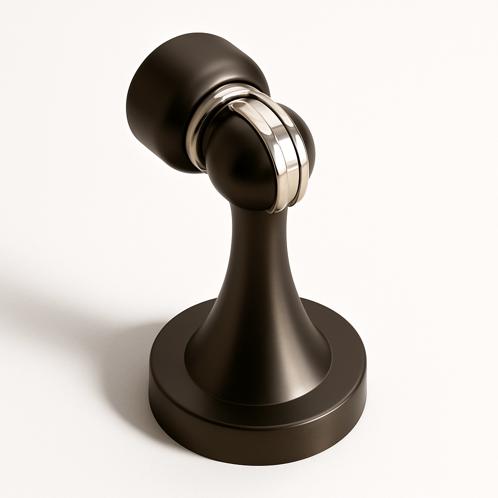 Curved Magnetic Door Stopper in Solid Brass, Minimalist Floor Mounted Door Holder, Corrosion Resistant, 5 Finishes, 3.3in