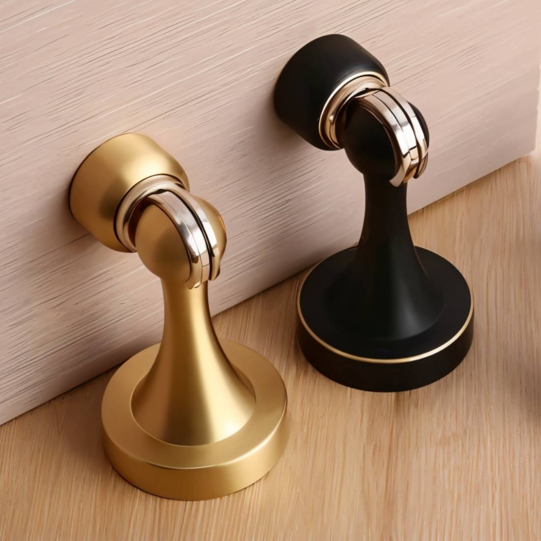 Curved Magnetic Door Stopper in Solid Brass, Minimalist Floor Mounted Door Holder, Corrosion Resistant, 5 Finishes, 3.3in