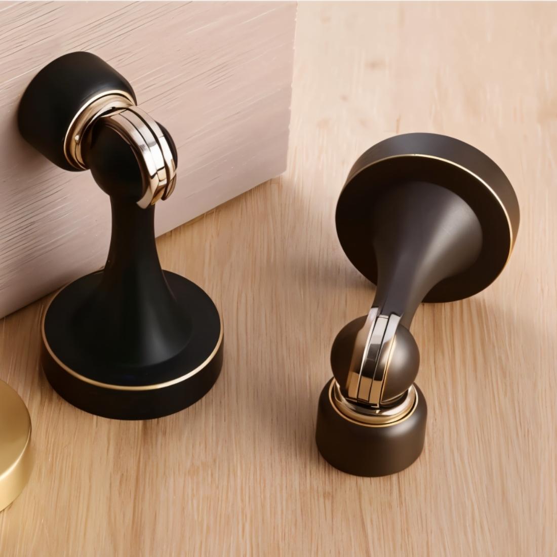 Curved Magnetic Door Stopper in Solid Brass, Minimalist Floor Mounted Door Holder, Corrosion Resistant, 5 Finishes, 3.3in