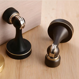 Curved Magnetic Door Stopper in Solid Brass, Minimalist Floor Mounted Door Holder, Corrosion Resistant, 5 Finishes, 3.3in