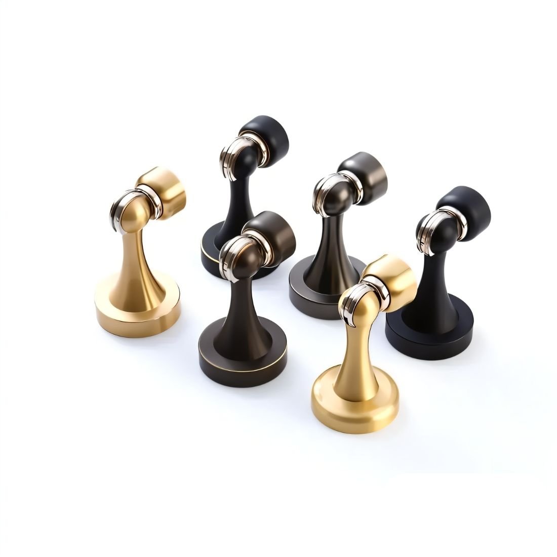 Curved Magnetic Door Stopper in Solid Brass, Minimalist Floor Mounted Door Holder, Corrosion Resistant, 5 Finishes, 3.3in
