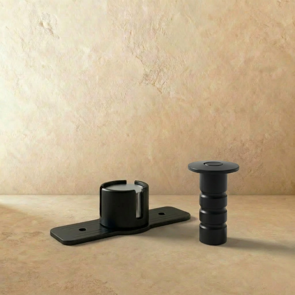 Hidden Magnetic Door Stop in Brass, Modern Flush Floor Mounted Door Holder, Concealed Magnet, 4 Finishes, 3.1in