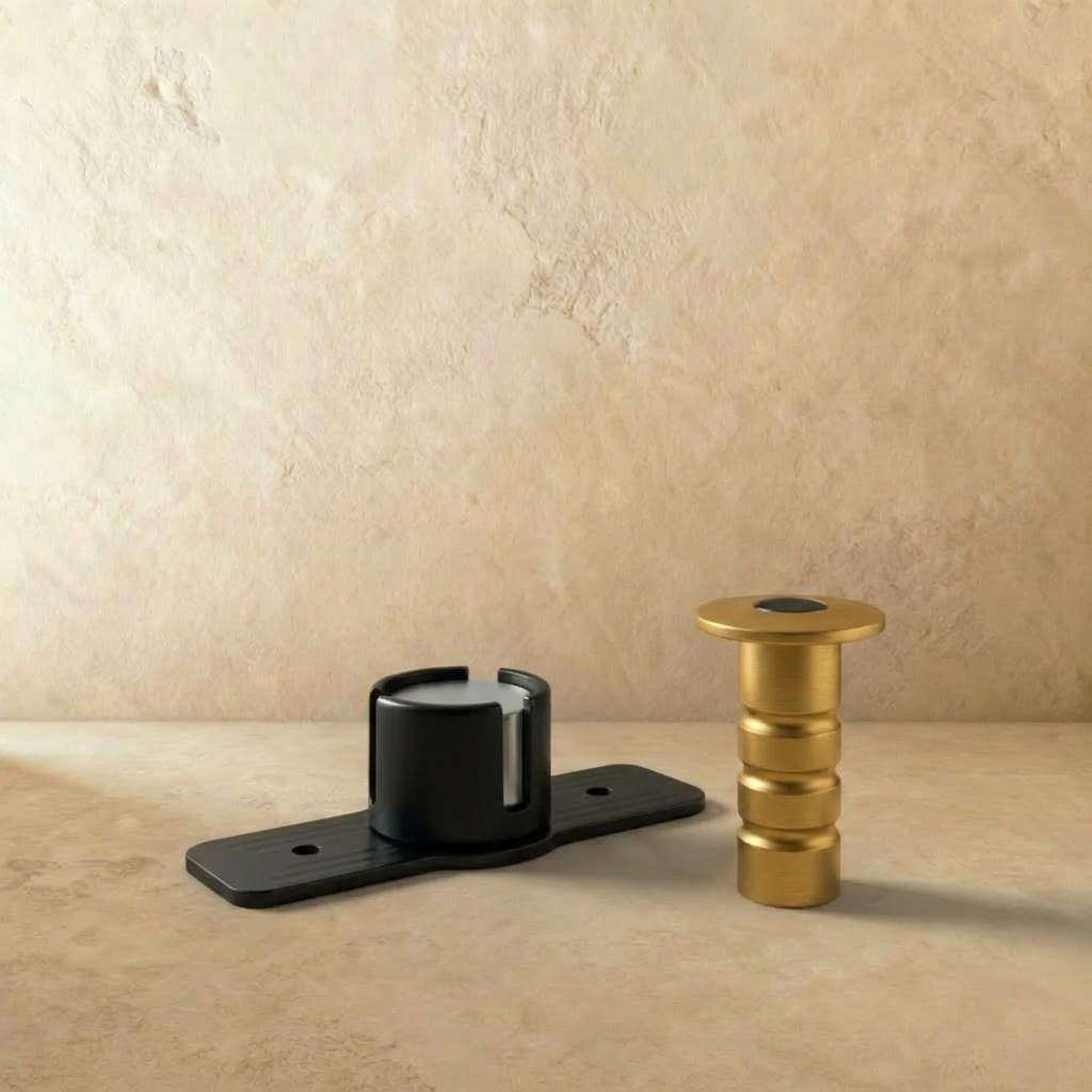 Hidden Magnetic Door Stop in Brass, Modern Flush Floor Mounted Door Holder, Concealed Magnet, 4 Finishes, 3.1in