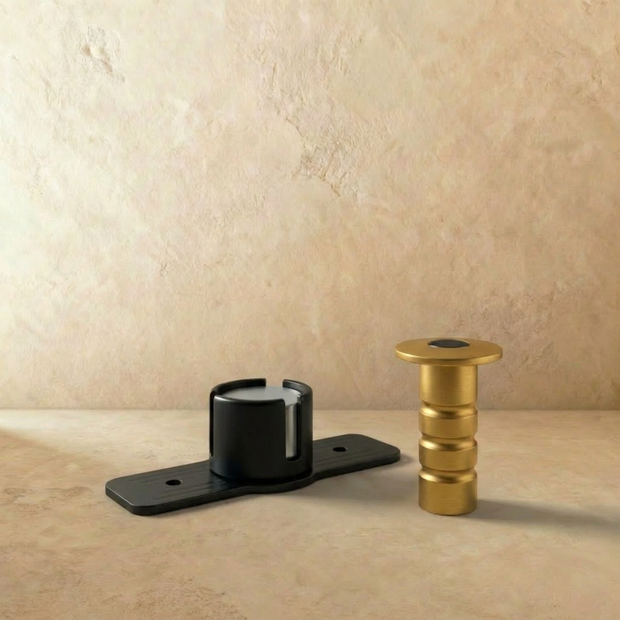 Hidden Magnetic Door Stop in Brass, Modern Flush Floor Mounted Door Holder, Concealed Magnet, 4 Finishes, 3.1in