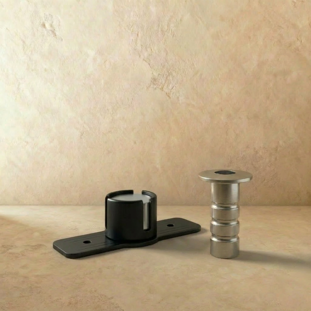 Hidden Magnetic Door Stop in Brass, Modern Flush Floor Mounted Door Holder, Concealed Magnet, 4 Finishes, 3.1in