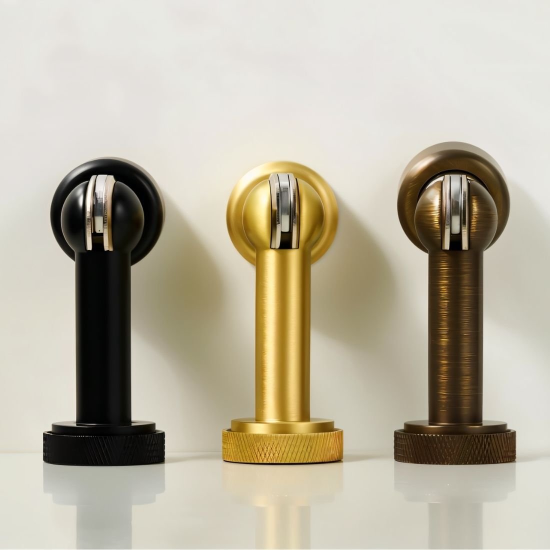 Solid Brass Magnetic Door Stop with Knurled Base, Industrial Floor Mounted Door Holder, Holds Doors Open, 3 Finishes, 3.2in