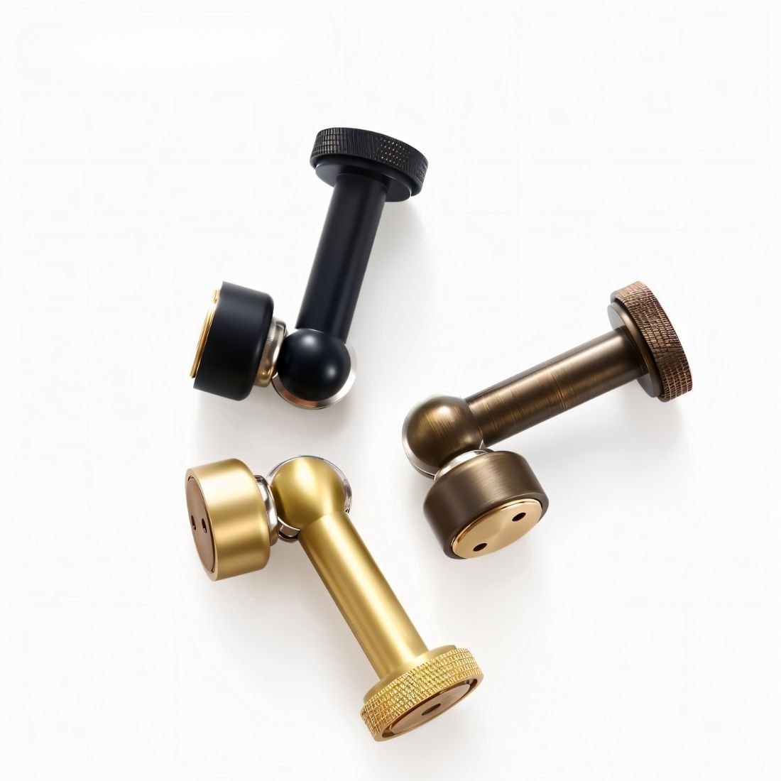 Solid Brass Magnetic Door Stop with Knurled Base, Industrial Floor Mounted Door Holder, Holds Doors Open, 3 Finishes, 3.2in