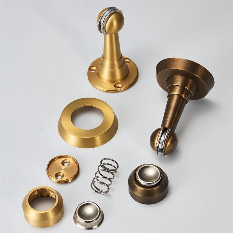 Spring Loaded Magnetic Door Catch, Soft Close Floor Mounted Door Holder, Sculpted Metal Alloy, 5 Finishes, 3.2in