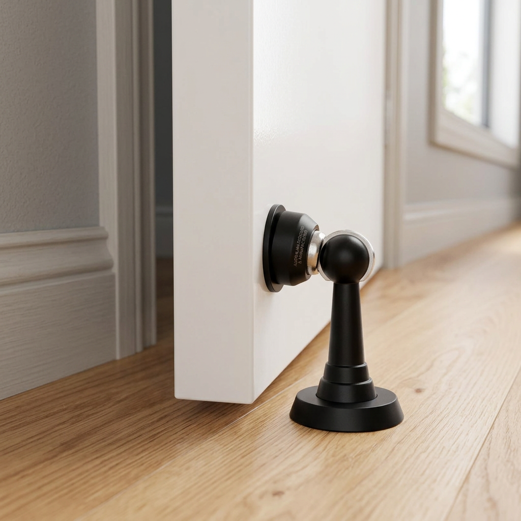 Spring Loaded Magnetic Door Catch, Soft Close Floor Mounted Door Holder, Sculpted Metal Alloy, 5 Finishes, 3.2in
