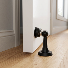 Spring Loaded Magnetic Door Catch, Soft Close Floor Mounted Door Holder, Sculpted Metal Alloy, 5 Finishes, 3.2in