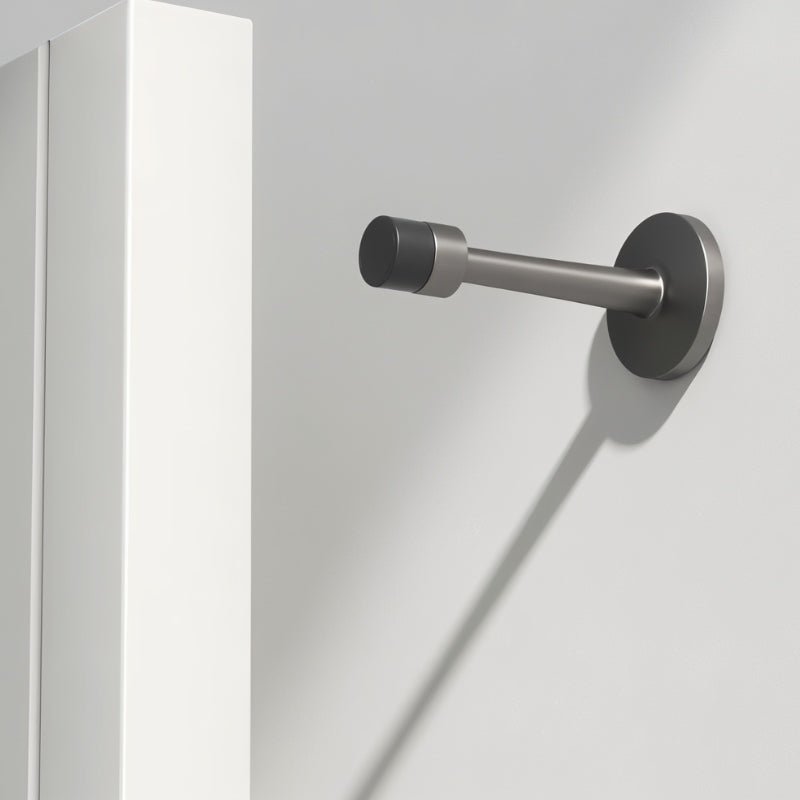 Wall Mounted Door Stop in Zinc Alloy, Minimalist Cylindrical Wall Protector for Home & Office, Extended Arm, 3 Finishes, 3.1in