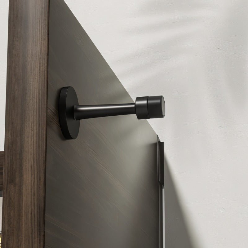 Wall Mounted Door Stop in Zinc Alloy, Minimalist Cylindrical Wall Protector for Home & Office, Extended Arm, 3 Finishes, 3.1in