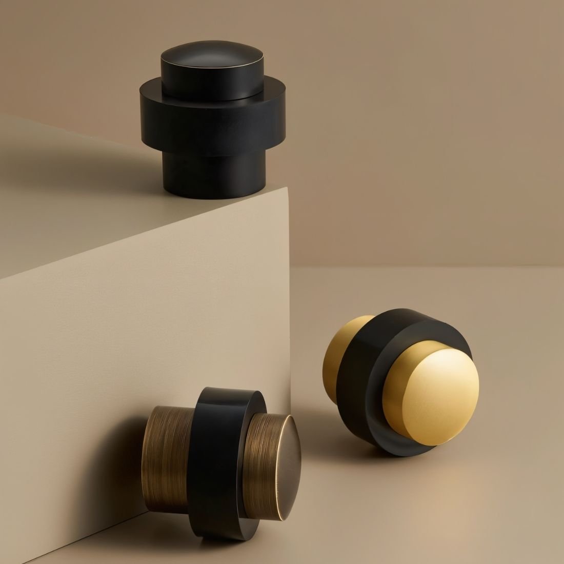 Solid Brass Floor Door Stop, Modern Cylinder Door Stopper for Bedroom & Office, Smooth or Knurled, 3 Finishes, 1-1.5in