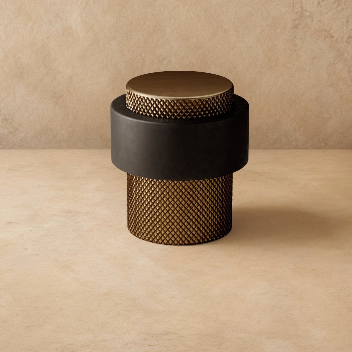 Solid Brass Floor Door Stop, Modern Cylinder Door Stopper for Bedroom & Office, Smooth or Knurled, 3 Finishes, 1-1.5in