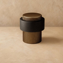 Solid Brass Floor Door Stop, Modern Cylinder Door Stopper for Bedroom & Office, Smooth or Knurled, 3 Finishes, 1-1.5in