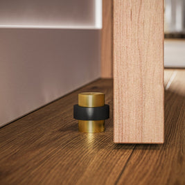 Solid Brass Floor Door Stop, Modern Cylinder Door Stopper for Bedroom & Office, Smooth or Knurled, 3 Finishes, 1-1.5in