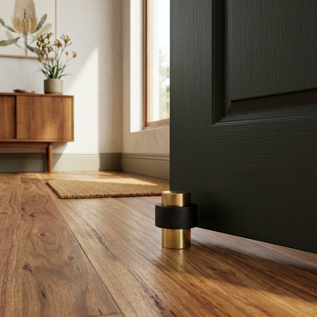 Solid Brass Floor Door Stop, Modern Cylinder Door Stopper for Bedroom & Office, Smooth or Knurled, 3 Finishes, 1-1.5in