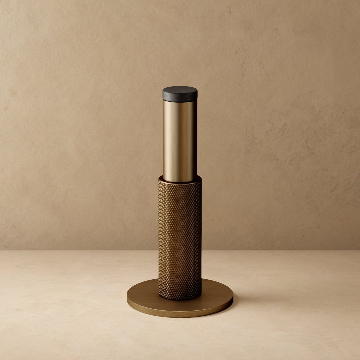 Tall Knurled Solid Brass Door Stop with Rubber Cap, Industrial Floor or Wall Mounted Door Stopper, 4 Finishes, 3.9in