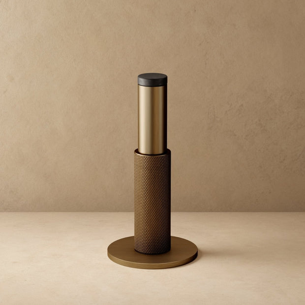 Tall Knurled Solid Brass Door Stop with Rubber Cap, Industrial Floor or Wall Mounted Door Stopper, 4 Finishes, 3.9in