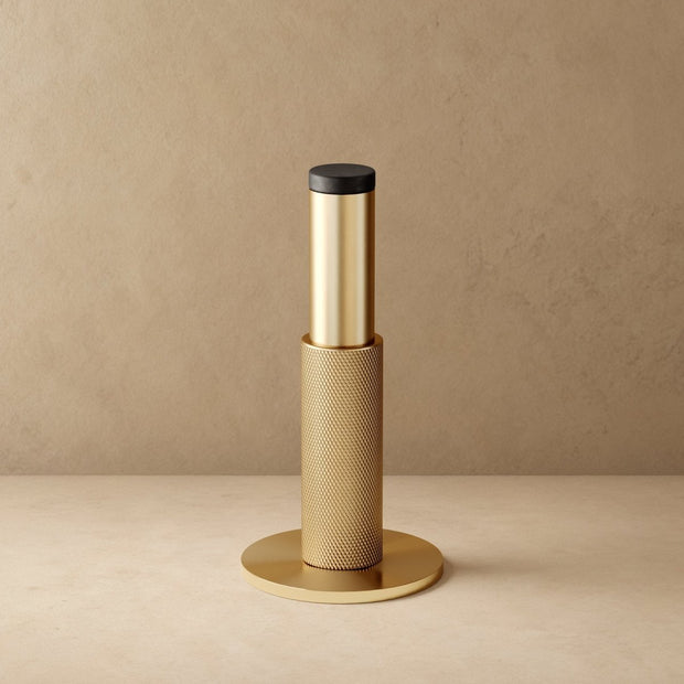 Tall Knurled Solid Brass Door Stop with Rubber Cap, Industrial Floor or Wall Mounted Door Stopper, 4 Finishes, 3.9in